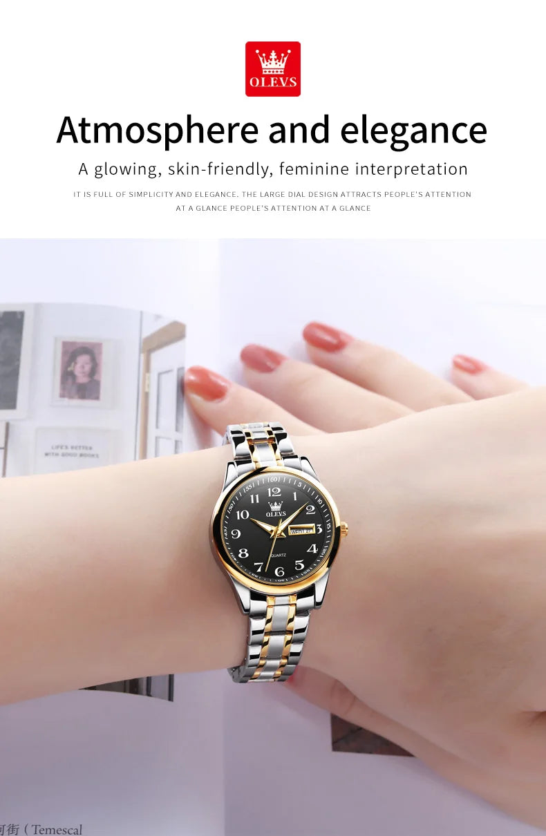 OLEVS 5567 Luxury Quartz Watch for Women Elegant Stainless Steel Waterproof Watches Luminous Week Date Ladies Dress Wristwatches