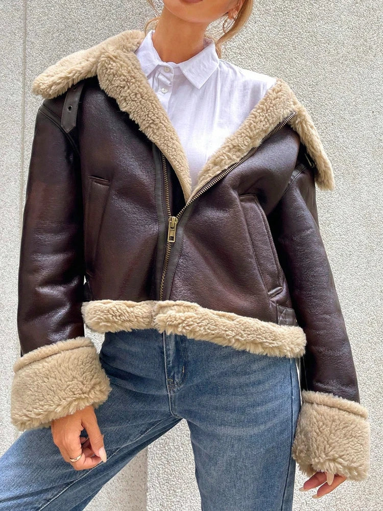 Faux Fur Leather Jacket | Faeva London