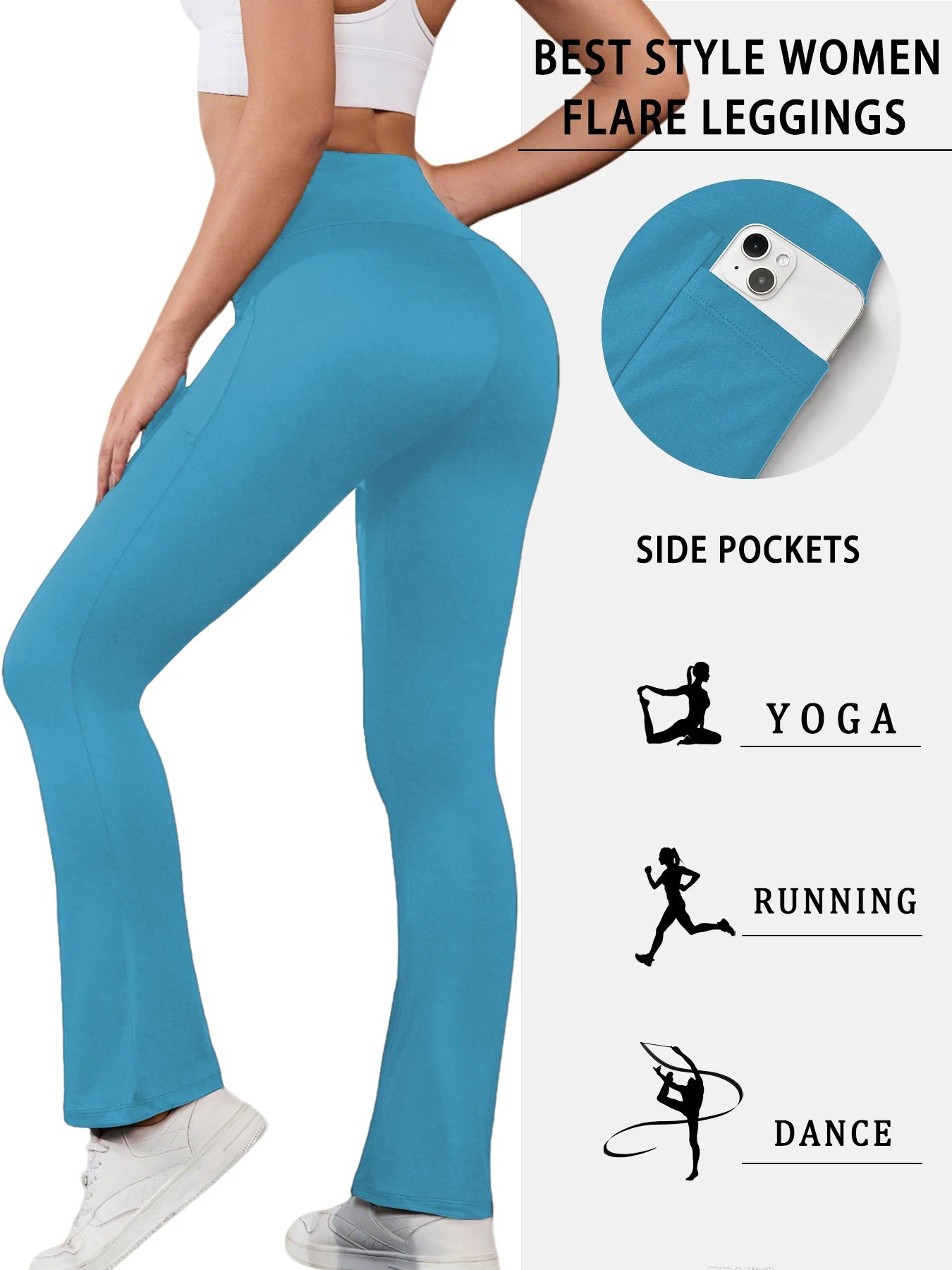 Women Super Soft Flare Pants with Pockets High Waisted Tummy Control No See Through Workout Yoga running Home Casual
