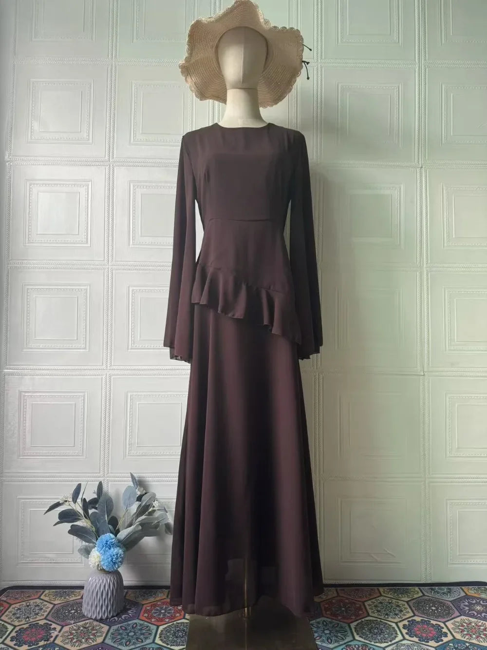Maxi Dress Women Party Weeding Vestidos Largos Ruffle Round Collar Slim Fit 2025 Autumn Female Elegant Sweet Long Dresses abaya