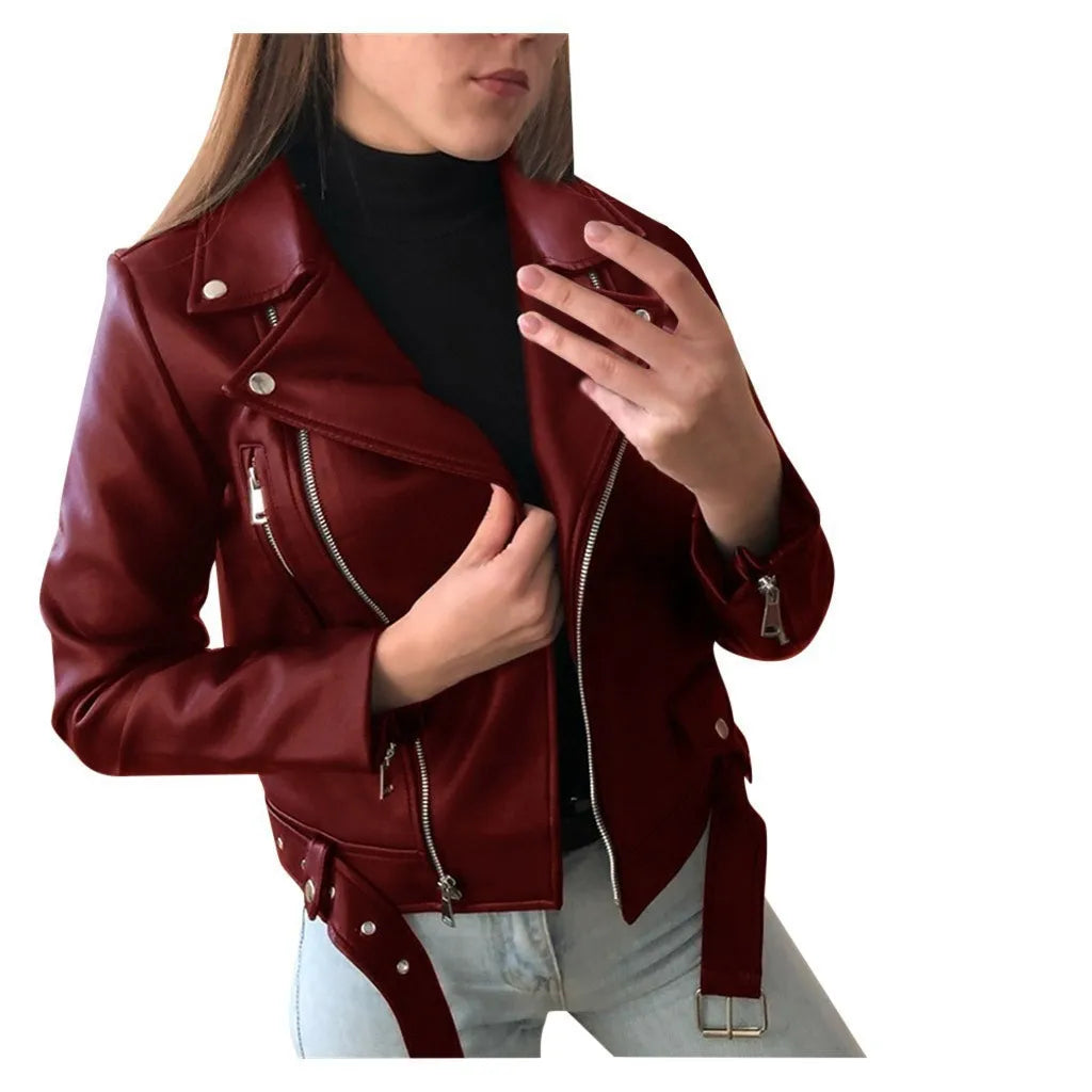 Motorcycle Faux Pu Leather Jackets 2026 Spring Autumn Fashion Zip up Top Outerwear Lady Basic Coats Plus Size Female Jackets New