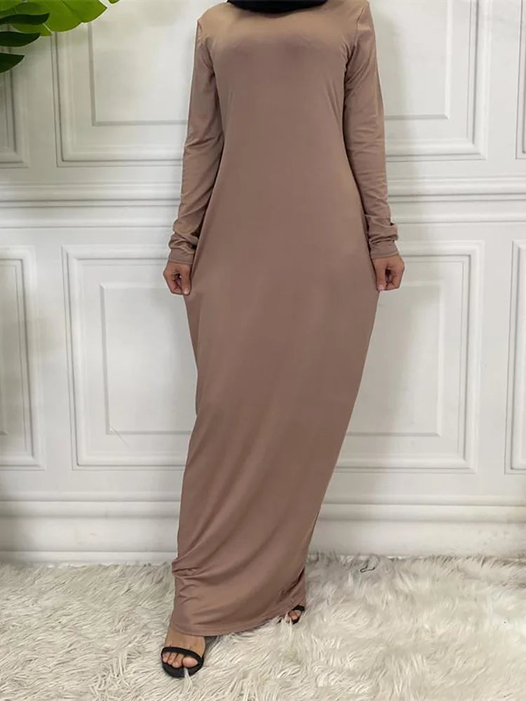 Summer Skirt For Ladies New Inner Dress Muslim Casual Dress For Women Clothing Islamic Abaya Long Sleeve Maxi Slim Inner Dress