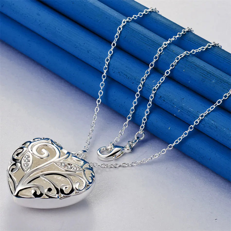 925 sterling silver 16-30 inch exquisite heart-shaped pattern pendant necklace for women's wedding jewelry accessories