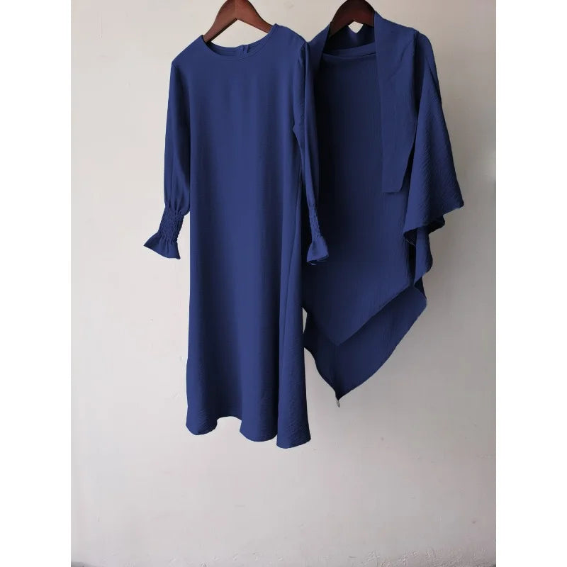 Eid Kids Hijab Hooded Bat Sleeve Dress Fashion Casual Children Wear Jilbab Islam Muslim Ramadan Dubai Turkey Abaya Modest Outfit
