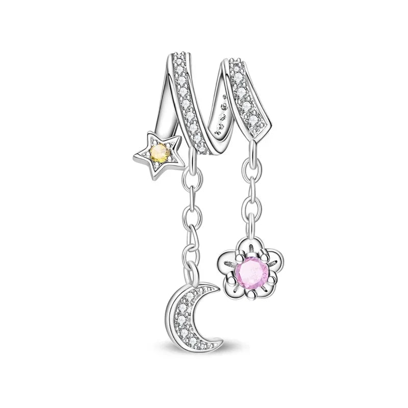 Hot Sale Original 925 Sterling Silver Star & Moon Charms Earrings Ring Beads Pendant fit Bracelet Necklace DIY Fine Jewelry Gift