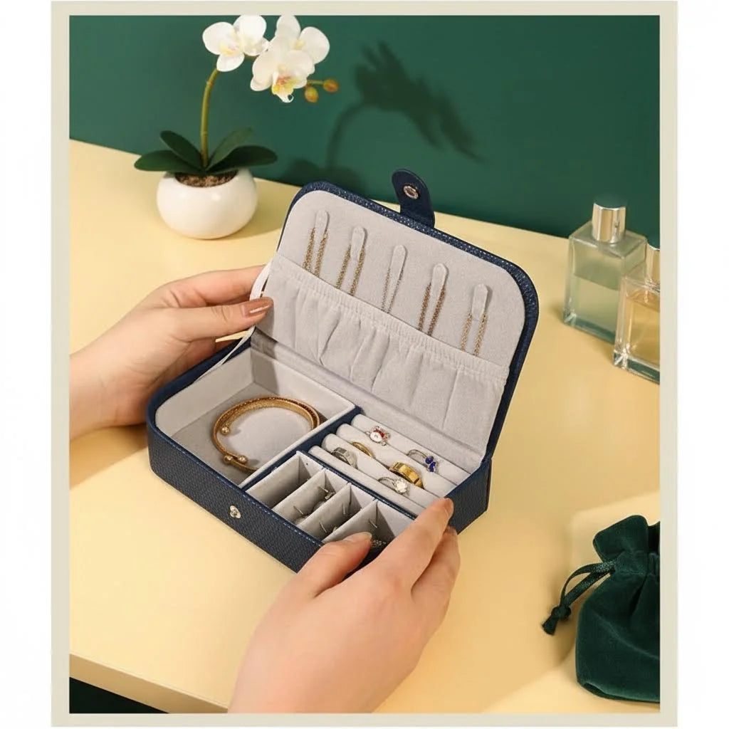 Portable Jewelry Box Jewelry Organizer Display Travel Jewelry Case Boxes Button Leather Storage Chenille Jewelers Joyero