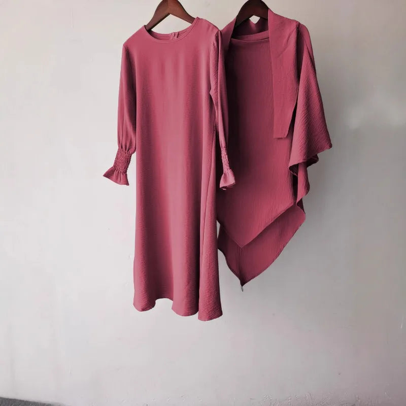 Eid Kids Hijab Hooded Bat Sleeve Dress Fashion Casual Children Wear Jilbab Islam Muslim Ramadan Dubai Turkey Abaya Modest Outfit
