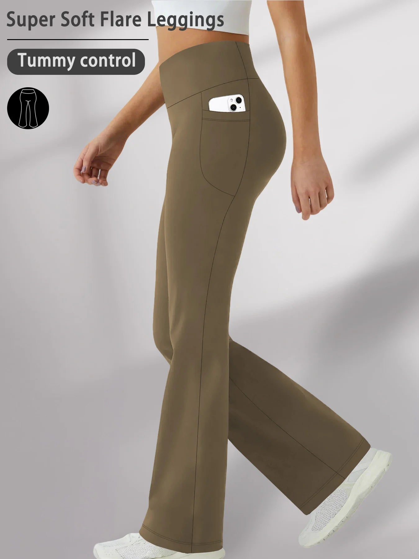 Women Super Soft Flare Pants with Pockets High Waisted Tummy Control No See Through Workout Yoga running Home Casual