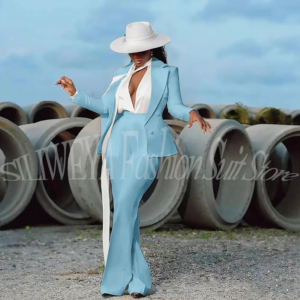 Fashion Pure White Female Suit 2 Pieces Jacket Pants Women Ladies Evening Party Tuxedos Formal Work Wear For Wedding