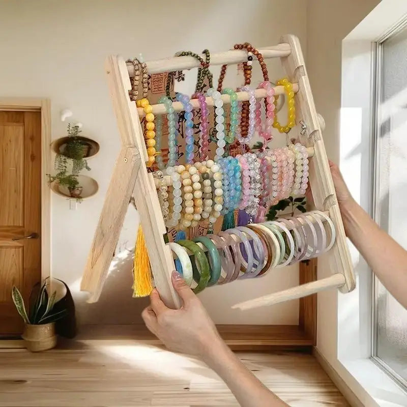 Wooden Headband Storage Rack Display Stand 2 Layer Home Use Hair Accessories Jewelry Headwear Exhibition Rack Jewelry Storage