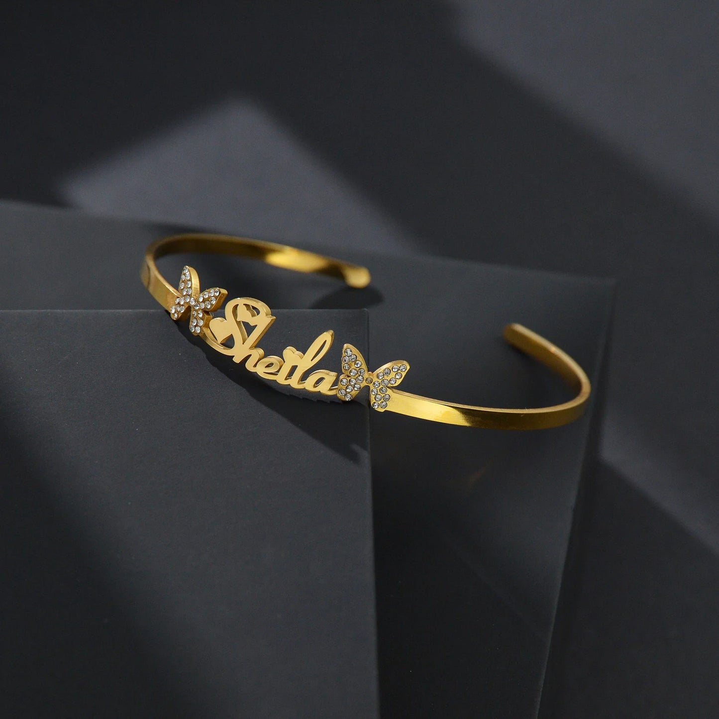 Atoztide Customized Name Bracelet Personalized Stainless Steel for Women Men Zircon Letter Custom Bangles Chrismas Jewelry Gift