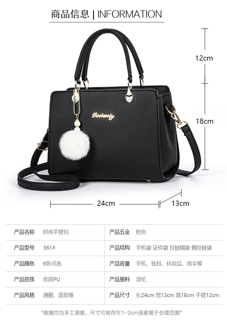 Black Leather Casual Tote Bag