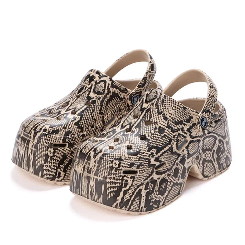 Leopard Thick Bottom Clogs for Women Closed Toe Chunky Platform Sandals Woman Summer 2025 Super High Wedge Heel Slippers Female