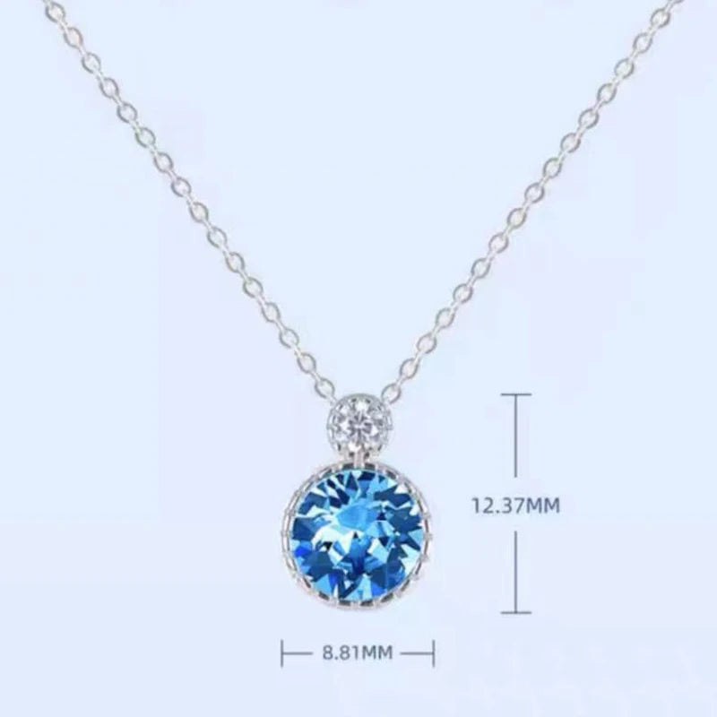 New 925 Sterling Silver Blue Round Necklace Simple Charm Geometric Shape Choker Birthday Gift Women's Fine Jewelry