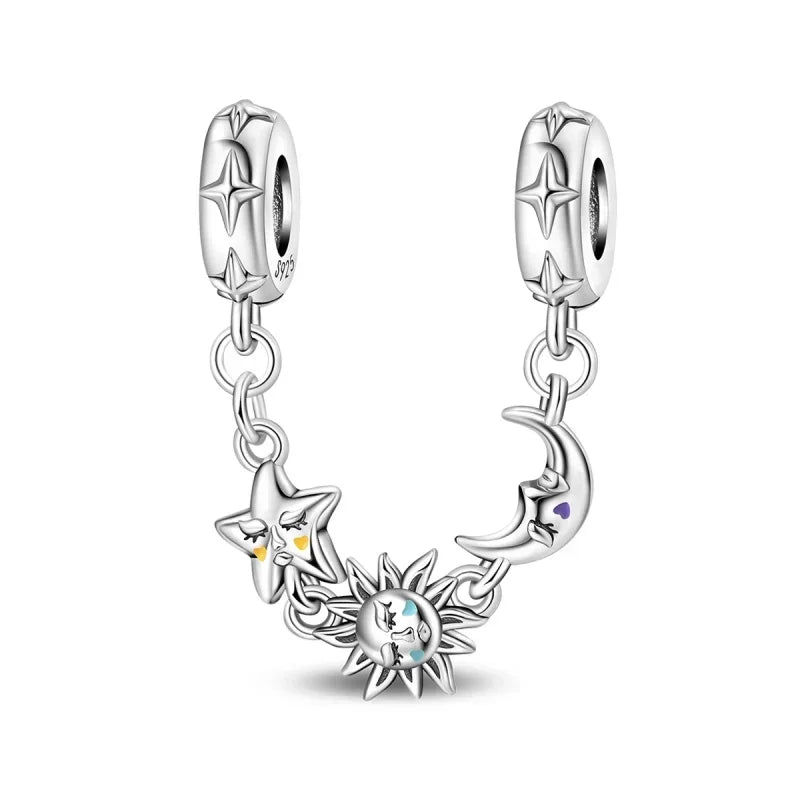 Hot Sale Original 925 Sterling Silver Star & Moon Charms Earrings Ring Beads Pendant fit Bracelet Necklace DIY Fine Jewelry Gift