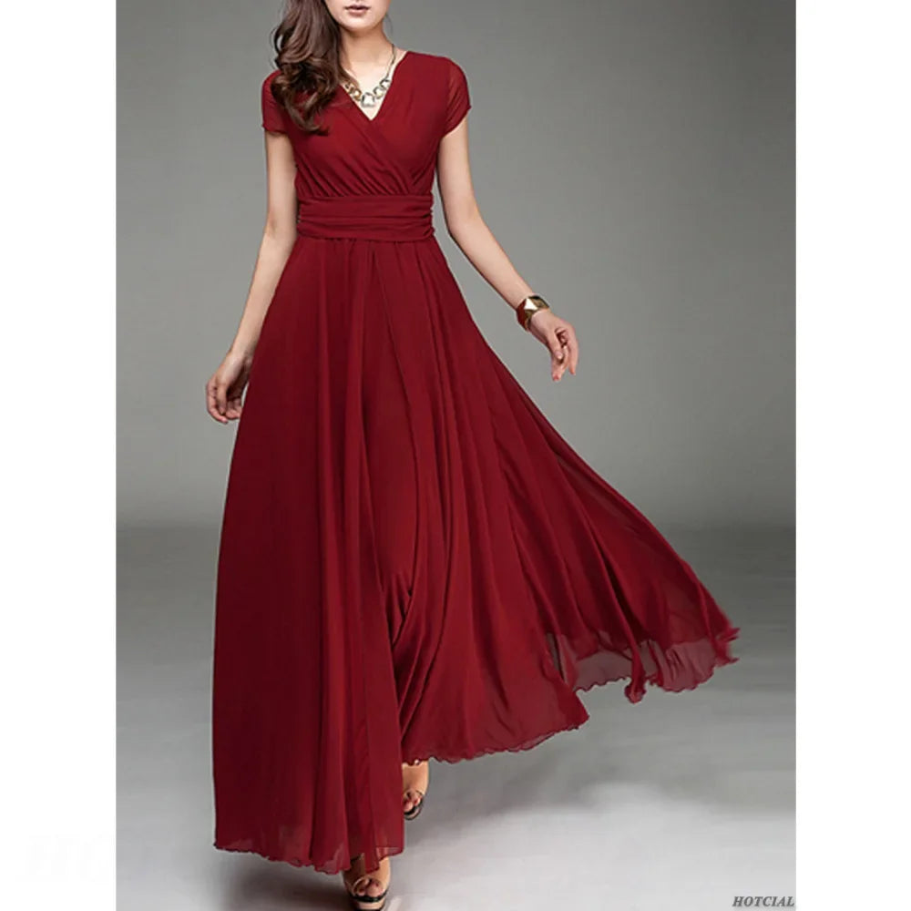 V Neck Chiffon Evening Dress