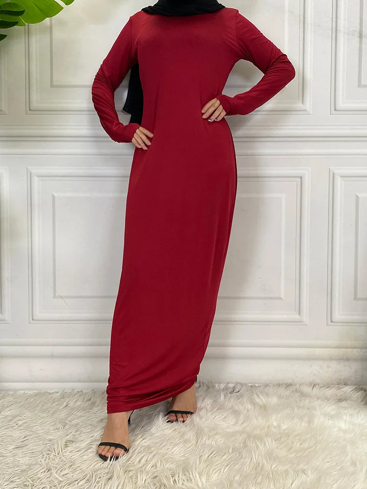 Summer Skirt For Ladies New Inner Dress Muslim Casual Dress For Women Clothing Islamic Abaya Long Sleeve Maxi Slim Inner Dress