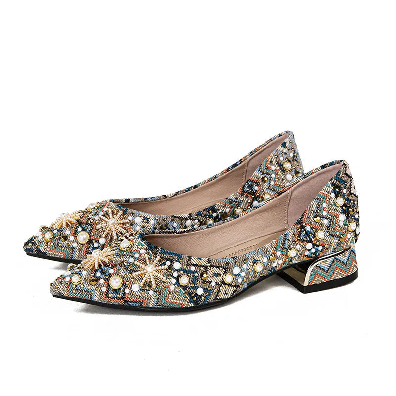 Pointed Toe High Heels for Women 2025 New Ladies Retro Style Rhinestone Decorate Party Dress Pumps Plus Size 34-43 Zapatos Mujer