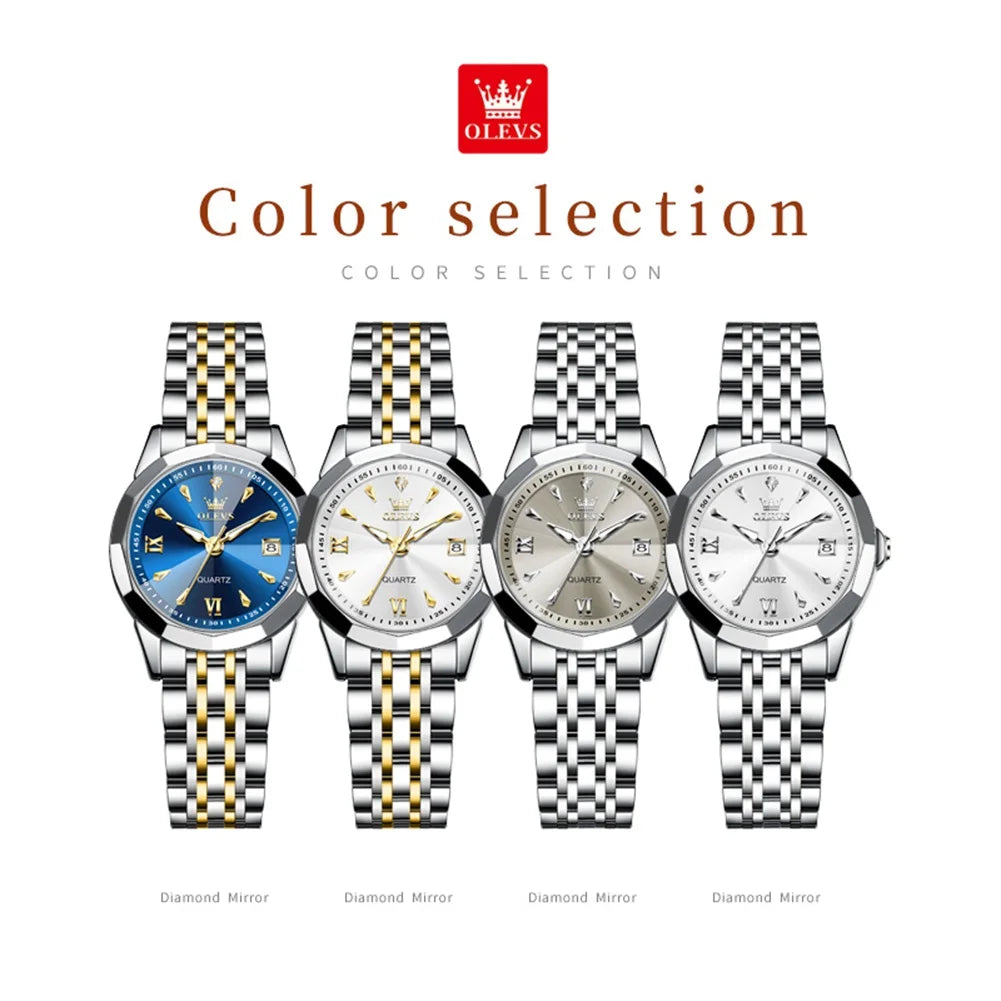 OLEVS 9998 Women Watch Luxury Original Fashion Classic Brand Luminous Function Quartz Wristwatch Calendar Window Watch For Women