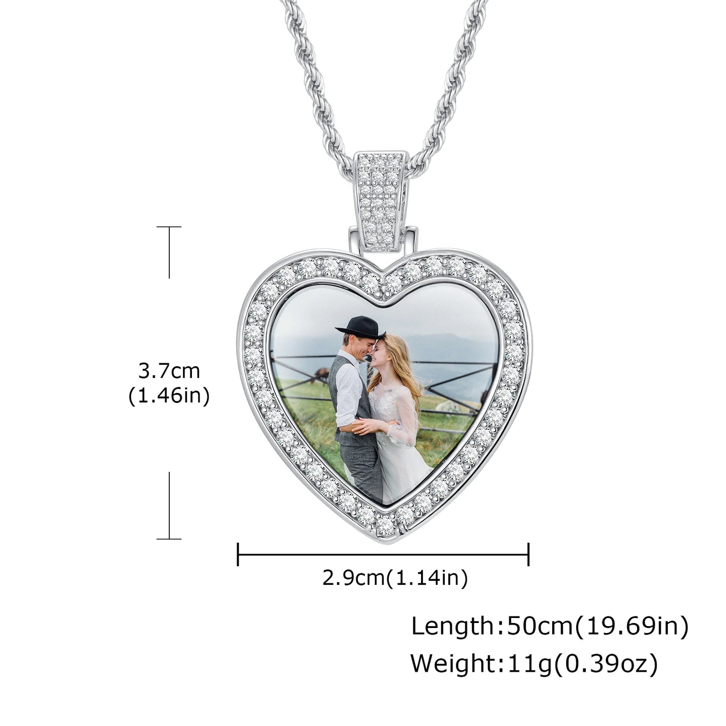 Custom Picture Necklace for Men Women,Hiphop Crystal Zircon Heart Shape Pendant Neckalce,Commemorative Jewelry Gift
