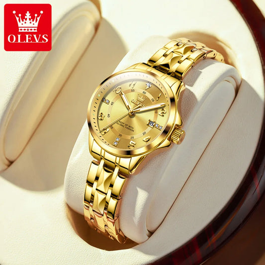 OLEVS 2910 Gold Luxury Brand Women's Watches Waterproof Luminous Wristwatch Date Original Certified Brand Quartz Watch for Lady