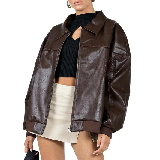 Oversized PU Biker Jacket | Faeva London
