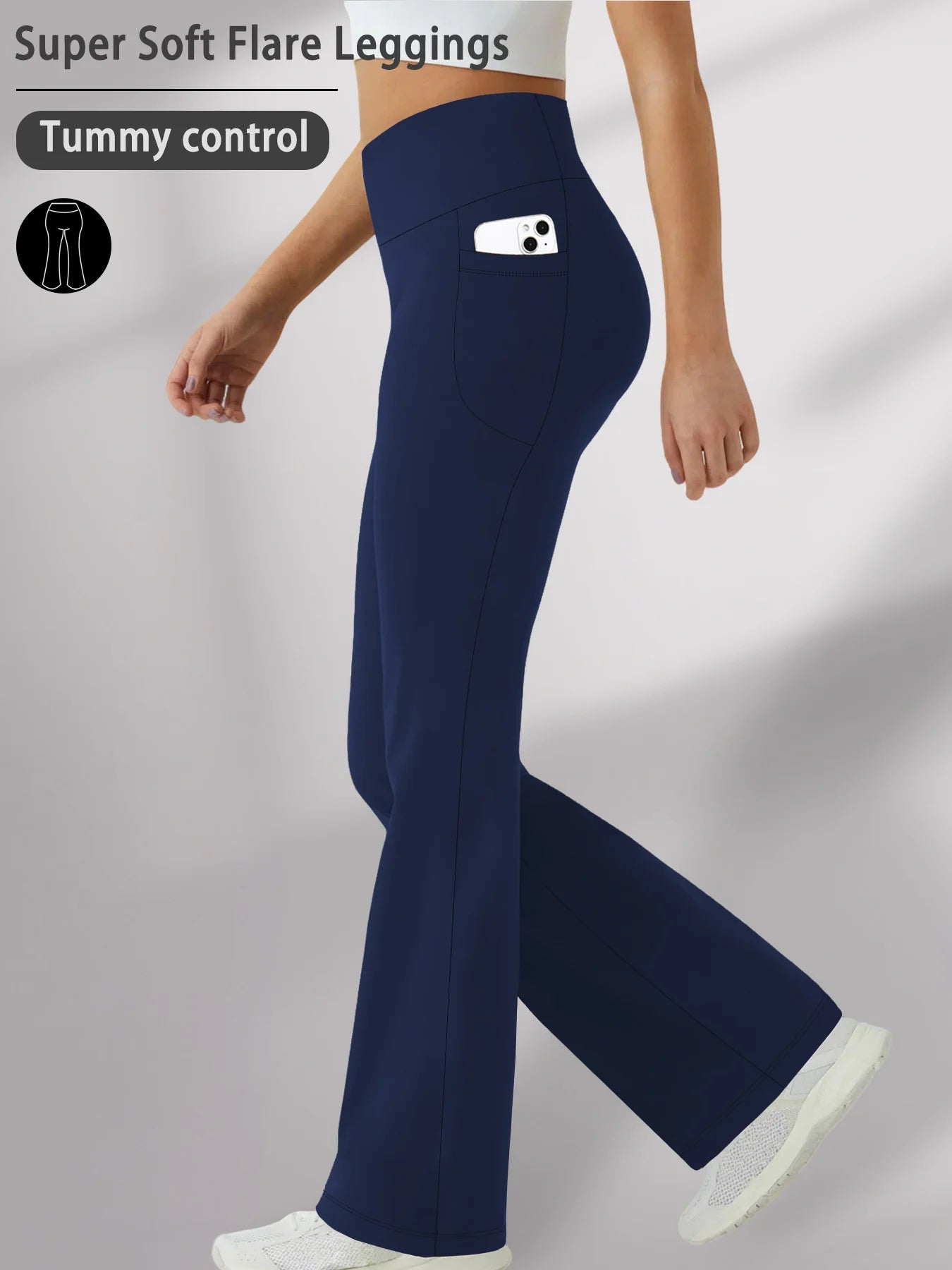 Women Super Soft Flare Pants with Pockets High Waisted Tummy Control No See Through Workout Yoga running Home Casual