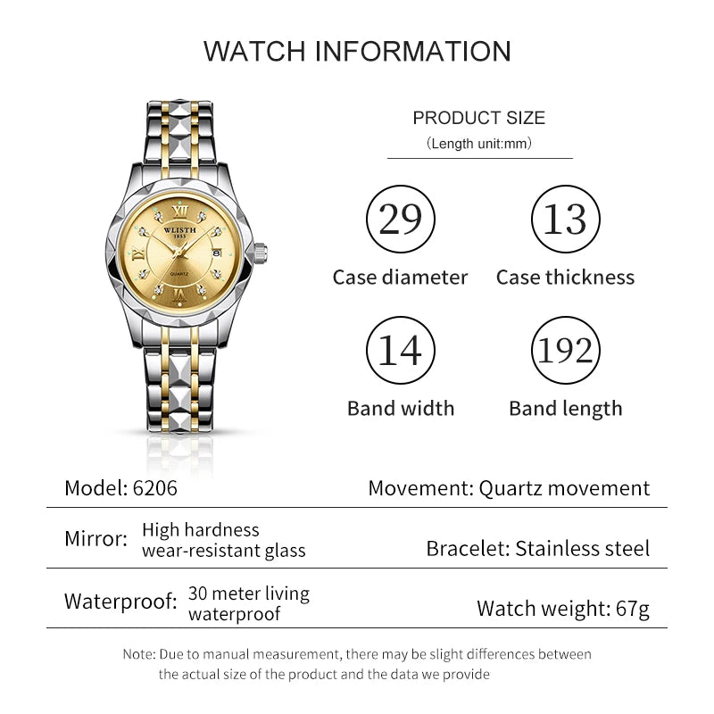 WLISTH Luxury Elegant Women Watch Luminous Waterproof Date Woman Wristwatch Stainless Steel Quartz Fashion Ladies Watches Gift