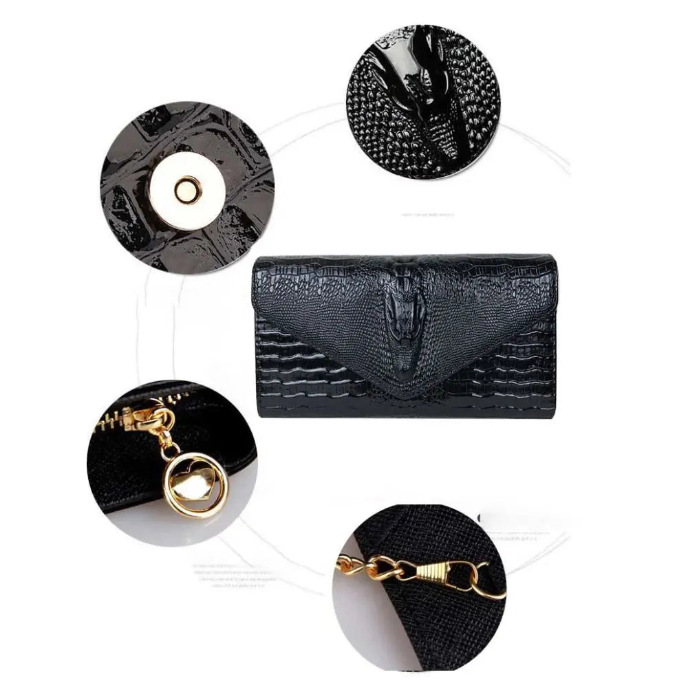 Crocodile Leather Chain Clutch Bag