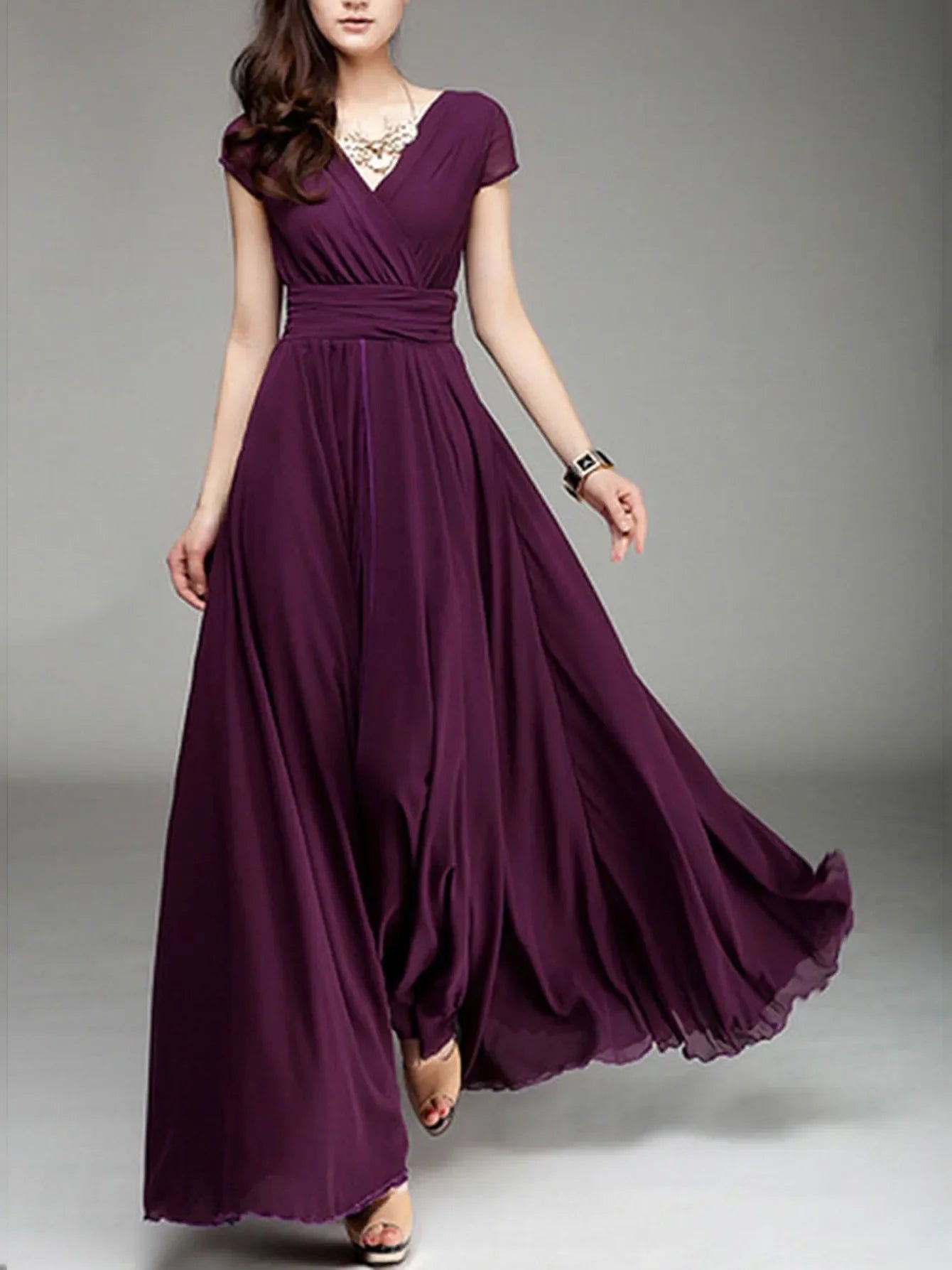 V Neck Chiffon Evening Dress