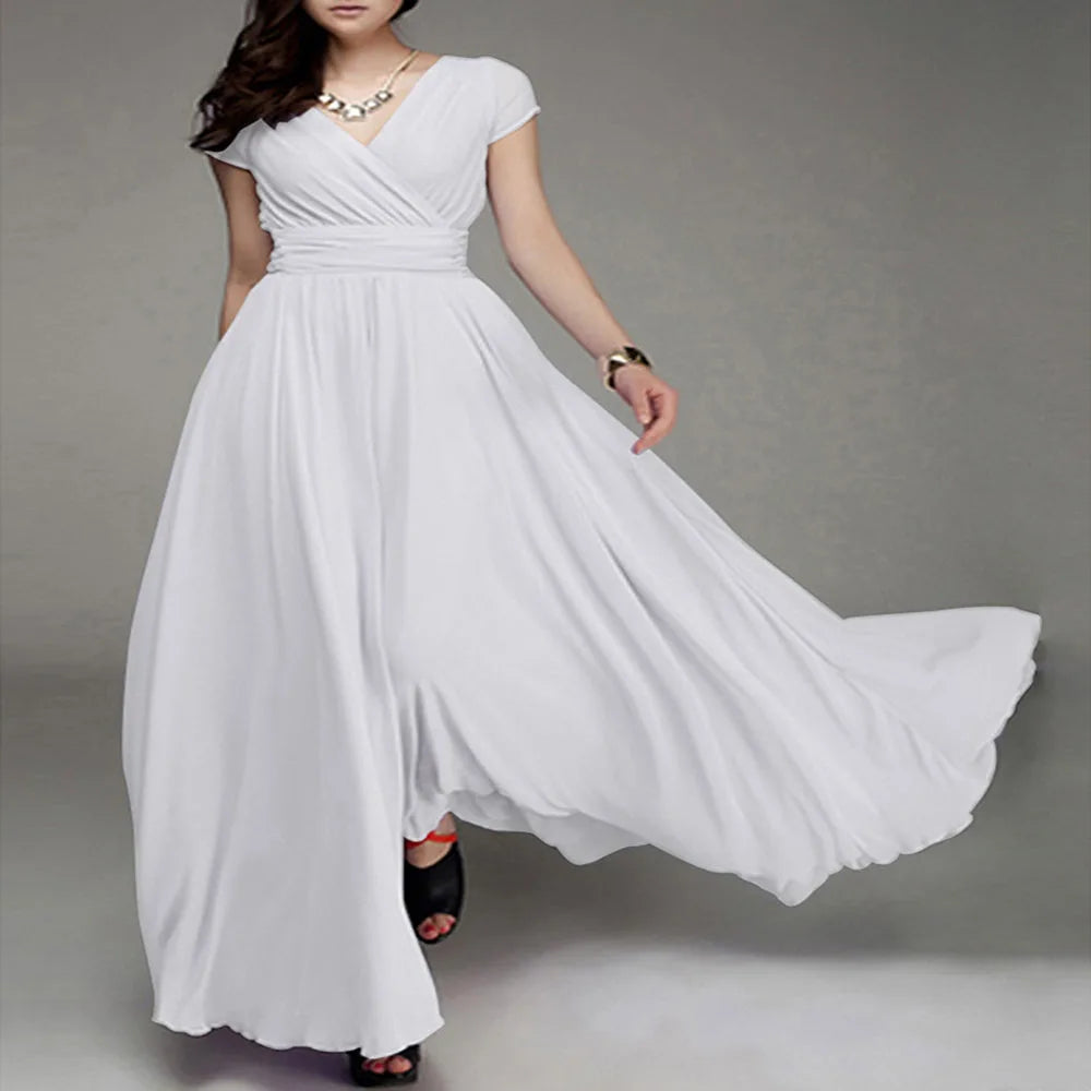 V Neck Chiffon Evening Dress