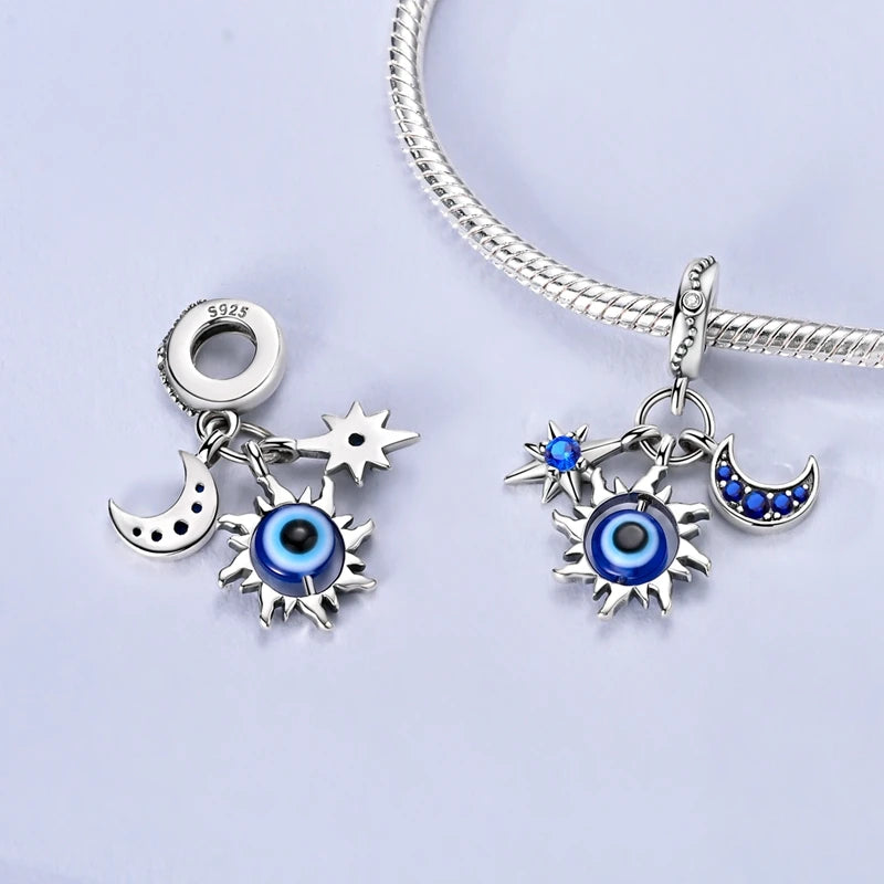 925 Sterling Silver Charm Pendant Star Moon Sun Starry Sky Beaded Charm Fit Original Bracelet DIY Fine Jewelry Making For Women