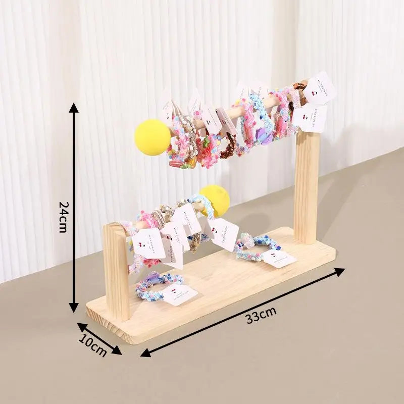 Wooden Headband Storage Rack Display Stand 2 Layer Home Use Hair Accessories Jewelry Headwear Exhibition Rack Jewelry Storage
