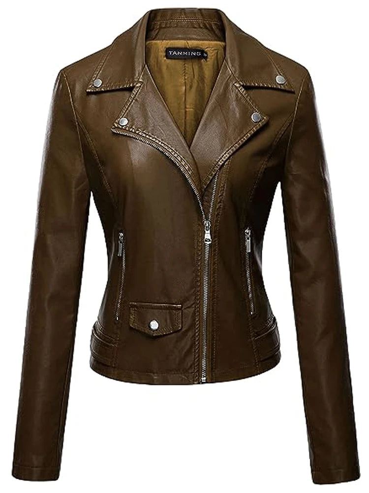 Spring and Autumn Pu Material Leather Jacket Fashionable Women's Leather Jacket Leather Jacket