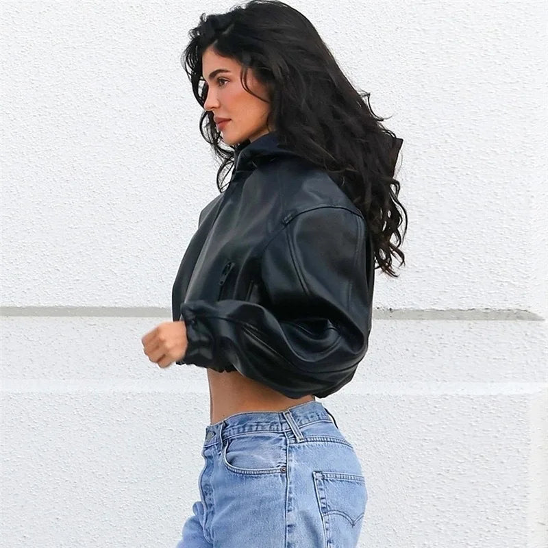 Cropped PU Leather Jacket | Faeva London