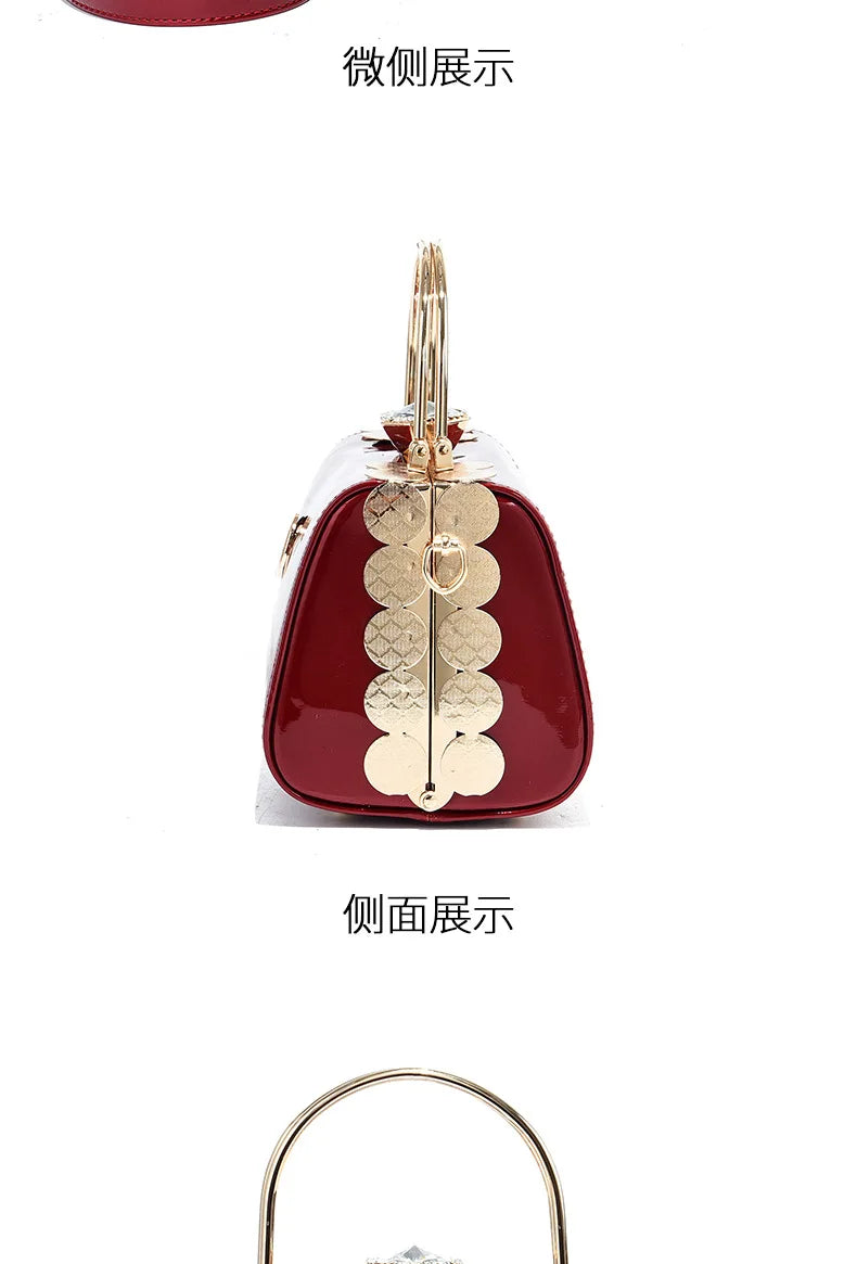 Patent Leather Diamond Handle Bag