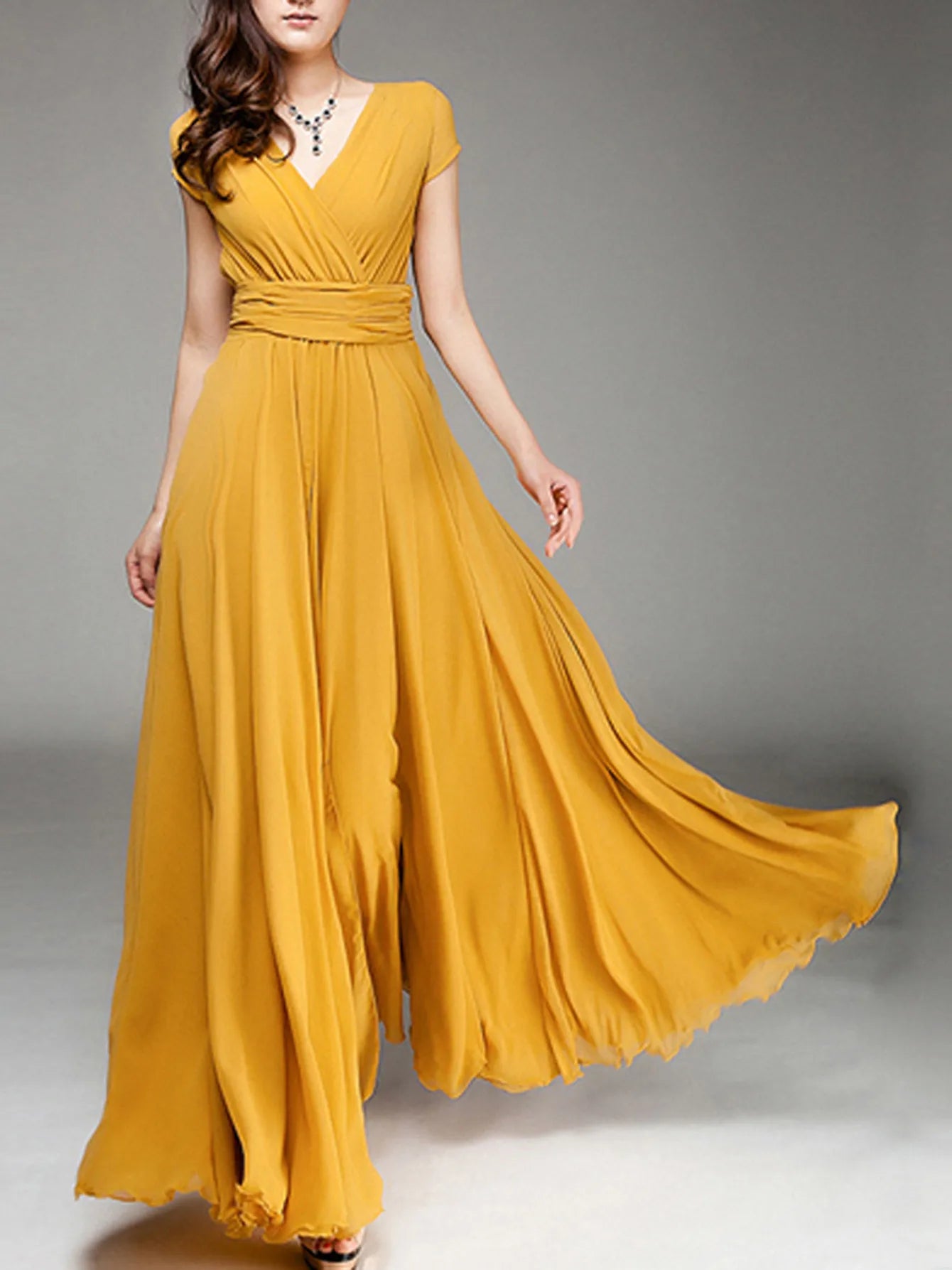 V Neck Chiffon Evening Dress