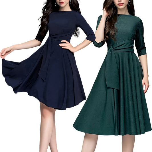 Belted A-Line Swing Dress
