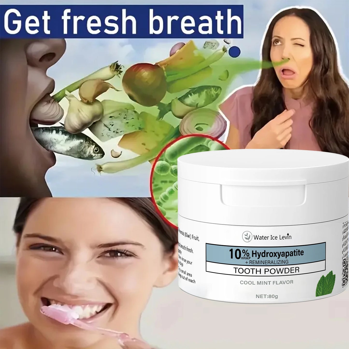 Tooth Powder with Cool Mint Flavor - Multi-functional Teeth Cleaning & Fresh Breath Formula with Charcoal & Hyaluronic Acid