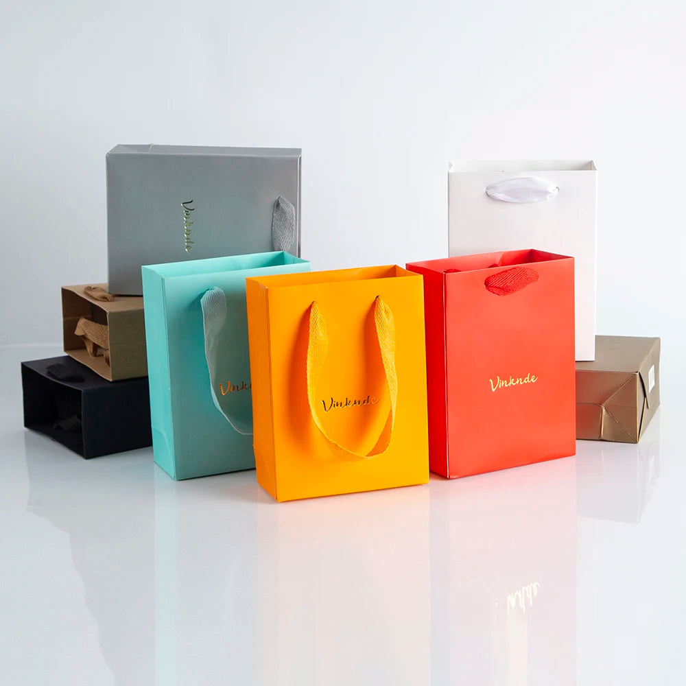 100Pack Kraft Gift Bags with Handles Custom Logo 15x6 | Faeva London