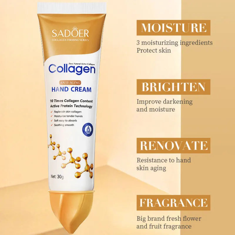 SADOER Collagen Hand Cream Hands Skin Friming Skincare Moisturizing Brightening Hydrating Hands Creams Hand Skin Care Products