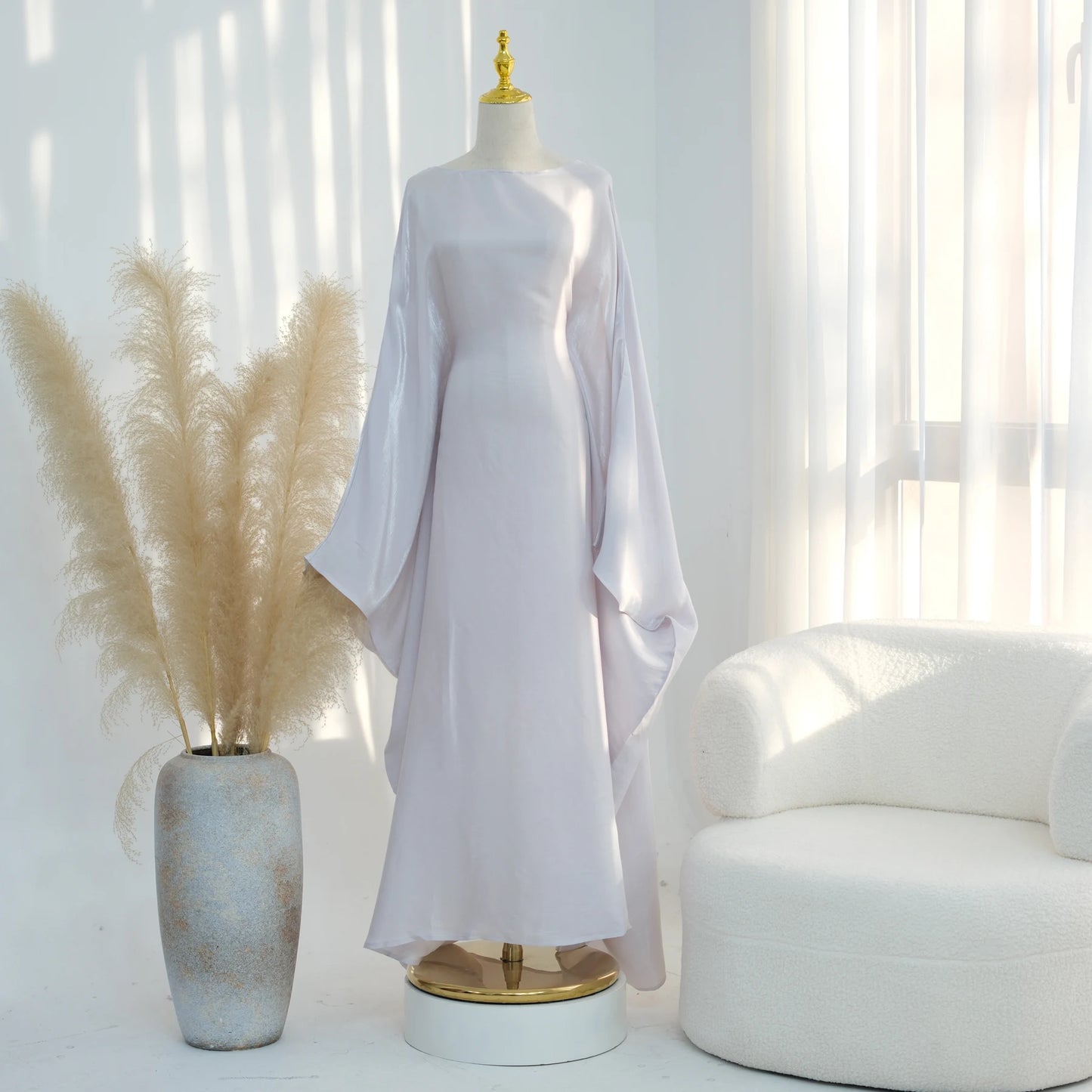 Ramadan Eid Evening Party Shiny Kaftan Dress for Women, Butterfly Sleeves Round Neck Muslim Women Abaya Dubai Islamic Clothing