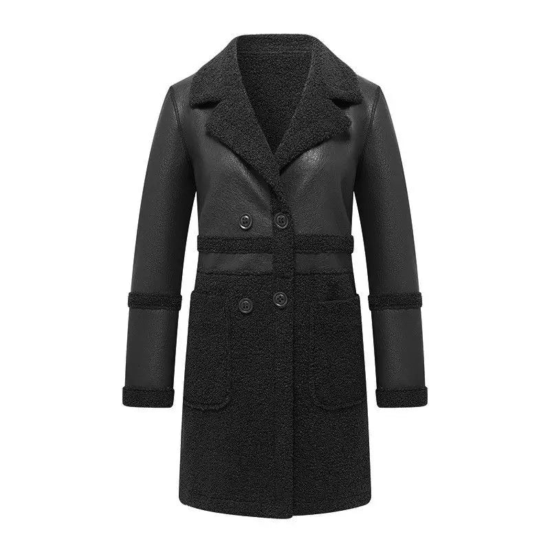 Large Size Jacket Women's New Two-Sided Fur Coat Autumn Winter 2025 Lambswool Outerwear Long Padded Overcoat Ladies Leather Tops