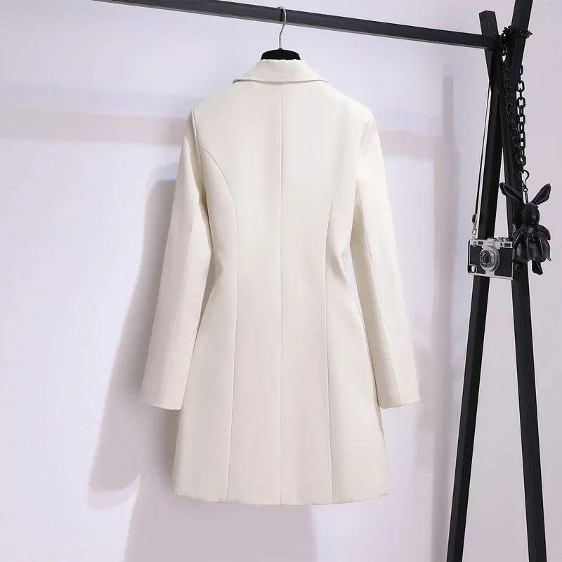 Women 2025 Spring New Fashion Women Clothing Suit Skirt Jacket Belt Waist Slim Suit Women Blazer Long Coat Black Blazers