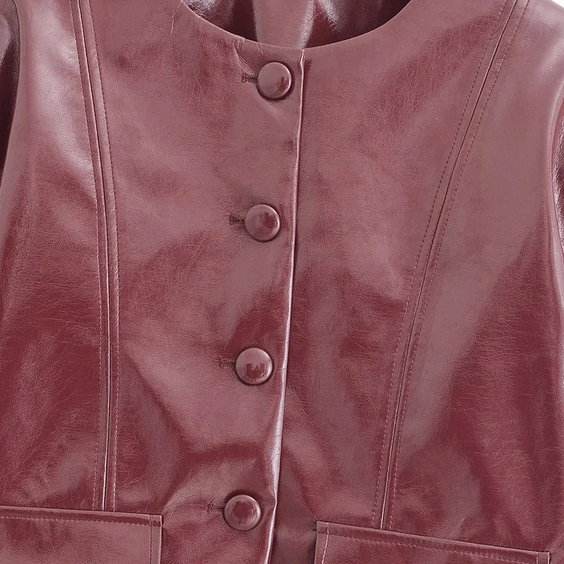 Leather Jackets Women's Pu Coat Red Elegant Outwear Long Sleeve Coat With Pockets Cropped 2024 inszart inszart Woman Jackets Top