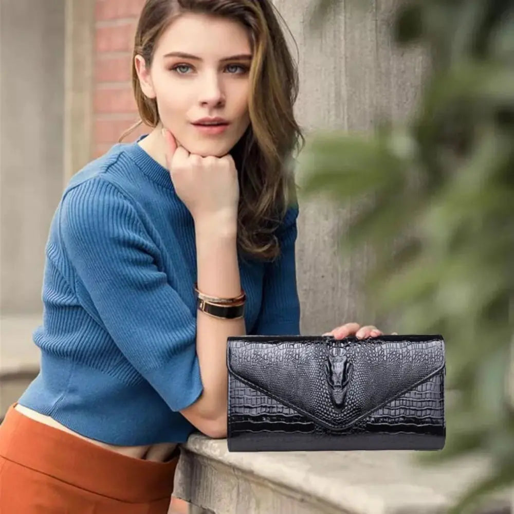 Crocodile Leather Chain Clutch Bag