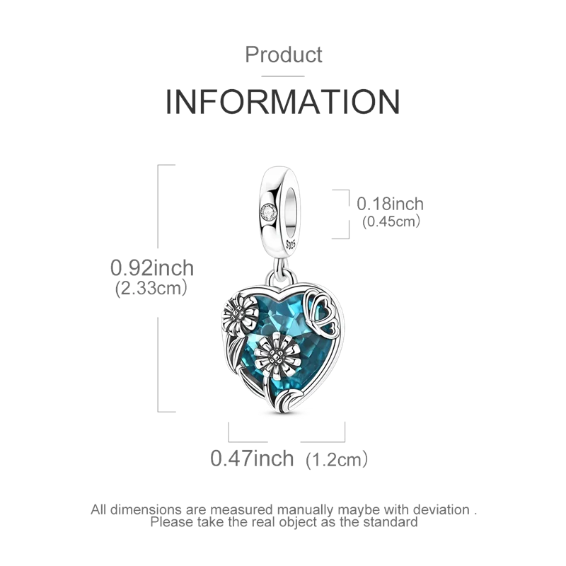 Heart Of The Ocean Charms Bead 925 Sterling Silver CZ Blue Zircon Forever Lover Pendant Fit Original Bracelet DIY Jewelry Gift
