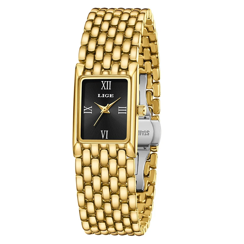 LIGE Watch Women Fashion Casual Luxury Womens Waterproof Square Dial Steel Belt Quartz Wrist Watches Christmas Gifts Reloj Mujer