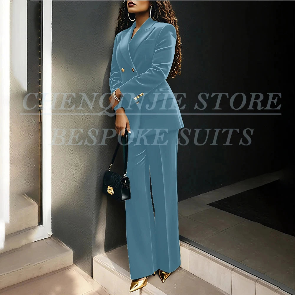Luxury Green Velvet Women's Suits Fashion Double Breasted Peak Lapel Slim Fit Female Clothing Customzied 2 Piece Jacket Pants