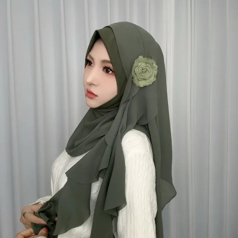 Rose Applique Design Chiffon Muslim Autumn New Female Wraps Hijab